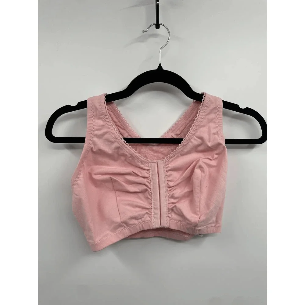 Glamorise Womens Front Closure Bra Size 36H Pink Wireless Lace Back‎ Comfort